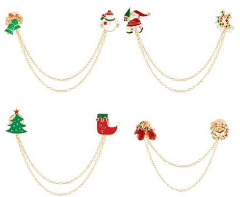 Kiiwah 4 Pezzi Spille Natalizie, Rimovibile Spilla a Catena di Natale, Carino Lega Spille Natalizie Vintage per Adulti e Bambini Vestiti Borse Cappello Regalo Decorazione