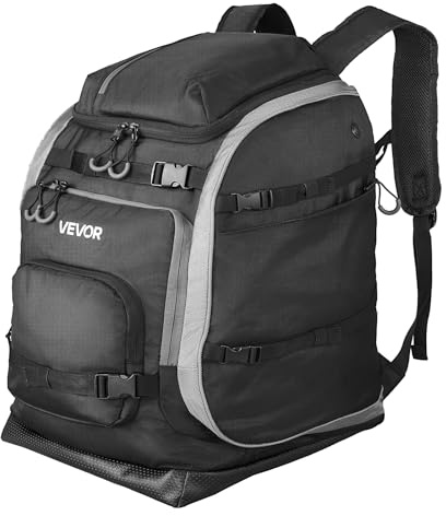 VEVOR Sac à dos de voyage pour chaussures de ski, 70 L, sac à dos de ski pour homme et femme, avec extérieur et fond imperméables, Oxford 1680D résistant, pour snowboard, casque, lunettes, gants, noir