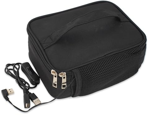 Lawnrden Bärbar matvärmare, 12 V uppvärmd lunchväska USB-laddning lunchlåda mini ugn mikrofiber Oxford värmare för bil lastbil resor camping kontor hemmabruk (svart) | väskor