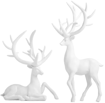 MFYOUPK 2pcs Christmas Reindeer Figurine, Resin Deer Statue Deer Sculpture Desktop Ornament Table Centerpieces For Desktop Mantle Fireplace Living Room Bedroom Home Office