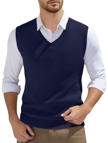 Chaleco de Punto con Cuello en V para Hombre Estilo Informal Sin Mangas Corte Ajustado Chaleco de Lana Suéter de Punto Clásico Chaleco de Caballero de Negocios