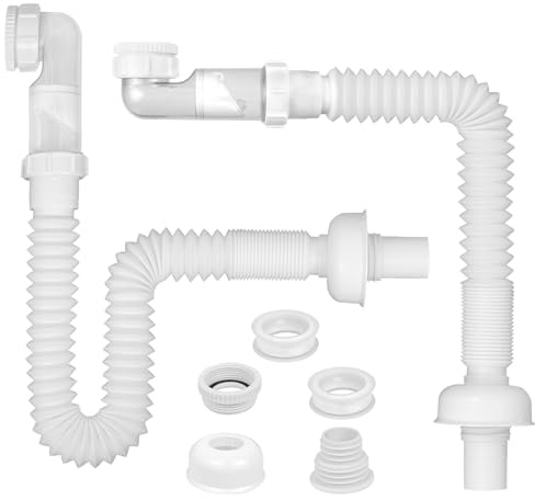 Siphon Lavabo 40mm Evacuation Evier: Lot de 2 Syphon Lavabo Salle de Bain, Universel Flexible Durite pour Evier Cuisine, Bouchon Baignoire, avec 2 Teflon Ruban