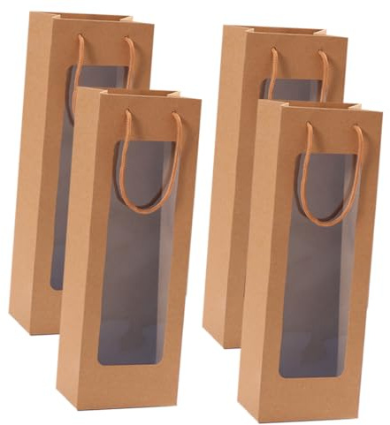Homoyoyo Weinflaschentaschen und Weihnachten aus Kraftpapier mit Sichtfenster 4 Stück und Griff Stilvolle Geschenkverpackung für Weinflaschen für Party