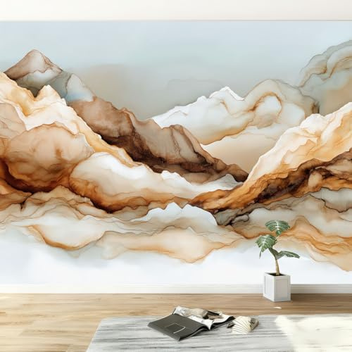 Papel Pintado Patrón Abstracto De Línea De Montaña 200 x 140 cm Fotomurales decorativos modernos de pared en tejido no tejido Crema, para murales fotográficos para salón o dormitorio