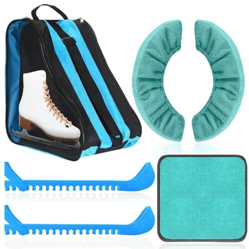 JUEQIQI 4 Pcs Skate Guards Skate Blade Covers Towel Ice Skating Bag Set Ice Skating Guards for Youth Adult Hockey Skating Accessory (Blue)