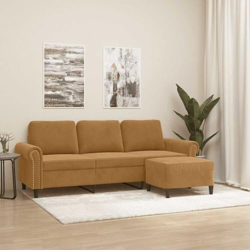 KKgypkn Graues Samtsofa mit Hocker als Dreisitzer 180 cm Modernes Sofa mit Beistellhocker und integriertem Fußhocker in Grau