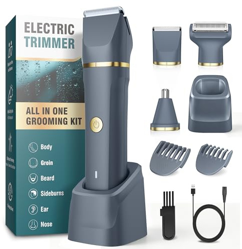 Tondeuse corporelle 3 en 1 pour homme, étanche IPX7, rasoir corporel rechargeable pour homme avec 2 peignes, tondeuse indolore pour homme, humide et sec, bleu