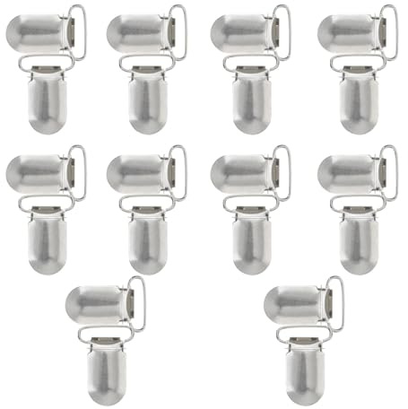 Pinces à Bretelles pour Tétine 20mm, Lot de 20, Métal Argenté | Fer Dur Résistant, Usages pour Attaches de Bavoir, Jouets et Créations, Format 20 Pièces