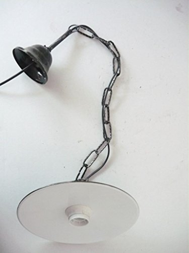 Lampada a sospensione in ferro battuto con piatto smaltato catena diametro 23 cm