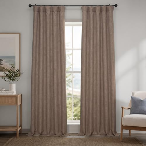 HPD Half Price Drapes - Faux Linen Curtains for Living Room (1 Panel) - 50W X 84L - Textured Room Darkening Curtains for Bedroom 84 Inches Long - Drapes for Home Decor, Dutch Cocoa