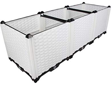 Hershii Kräuterbeet Hochbeet Rechteckige Kunststoff-Pflanzgefäße Balkon Pflanzkasten Bewässerung Blumentopf für Garten/Terrasse Drinnen draußen 117 x 39 x 38 cm Weiß
