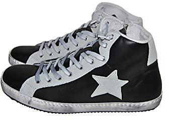 Scarpe Sneakers Alte Uomo Nero Pelle Ghiaccio Stella Cerniera Camoscio Via Condo