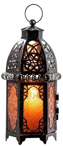 DECORKEY Große dekorative marokkanische Kerzenlaterne, Vintage-Stil, 32 cm, Metall-Laterne zum Aufhängen und Tischen, Kerzenhalter, Dekoration, Halloween, Weihnachten, Ramadan-Dekorationen für Zuhause