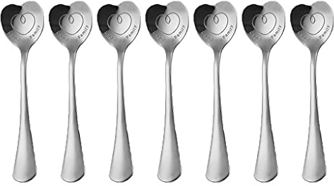7 Heart Shaped Stainless Steel Spoons - Silver Coffee, Dessert, Ice Cream & Tea Spoons - Perfect