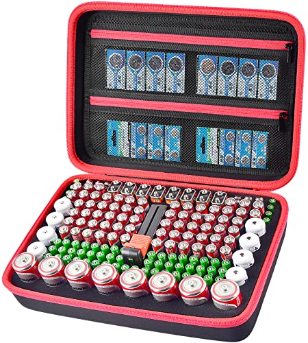 Battery Organizer Storage Case, Batteries Holder Container Carrying Hard Bag Box with Battery Tester Holds 162+ Battery Variety Pack AA AAA AAAA C D 9V 3V Lithium(Not Include Various Batteries)