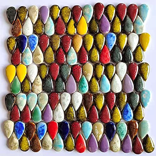 Mosaikfliesen aus Keramik, zufällige Farbe, große Regentropfen-Form, Mosaik-Keramik-Stücke für Heimwerker, Basteln, Heimdekoration (19 x 38 mm)