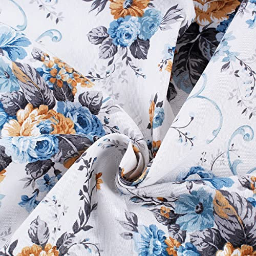 SaRani Tela decorativa con dobladillo cubretodo Gran Foulard Cubresofá Tejido Algodón Florelae Fondo Blanco Rosas Azul Amarillo