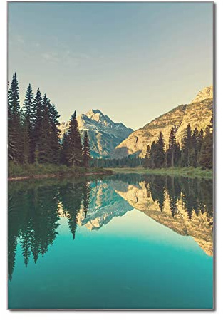 banjado Glas Magnettafel (60 x 90cm) - Magnetwand Glas - Magnetpinnwand als Memoboard - Pinnwand Magnettafel Küche, Büro, Kinderzimmer - Bergsee