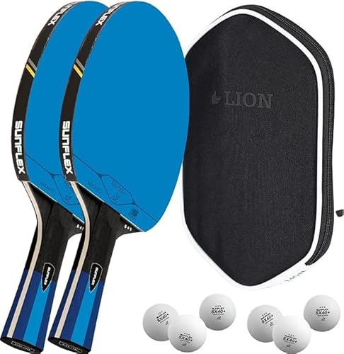 Sunflex B45 2 x Tischtennisschläger + Tischtennishülle Wallet + 2 x 3*** ITTF SX40+ Tischtennisbälle | Tischtennisschlägerset | Tischtennis Profi Set