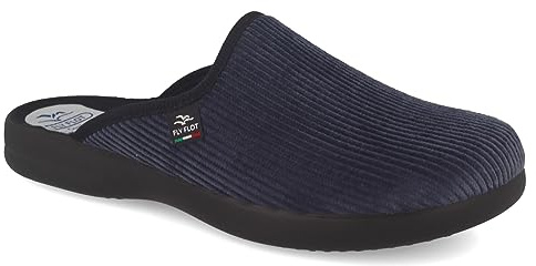 Fly Flot | Classic Man, Pantofole Uomo a Coste, Ciabatta con Tomaia in Velluto, Sottopiede in Microfibra, Avio, 44