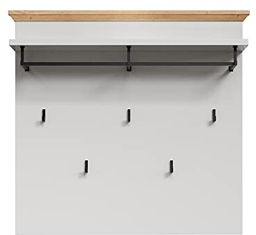 Lomadox Wandgarderobe grau Eiche Flur Garderobenpaneel mit 5 Haken und Hutablage, B/H/T ca. 91/89/27 cm