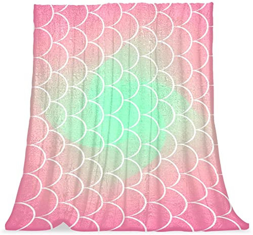 Plüschdecke, Nickerchendecke, Warm Cosy Soft, Mikrofaserdecken,Meerjungfrau Rosa Skala Karikatur