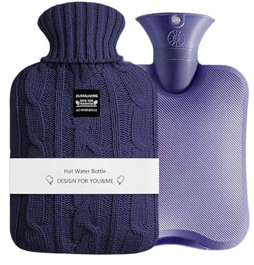 OliviaLiving 2-Liter Wärmflasche Wärmbeutel mit Strickbezug – wiederverwendbare Wärme-Kälte-Packung zur Schmerzlinderung, zum Aufwärmen, Wiedereinfrieren und die Wärme-Kälte-Therapie