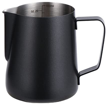 ALXBSONE Pichet à mousse de lait, 600 ml, tasse à café en acier inoxydable 304 épaissie, tasse à café pour faire mousser le lait, pot à vapeur pour expresso (noir, 600 ml)
