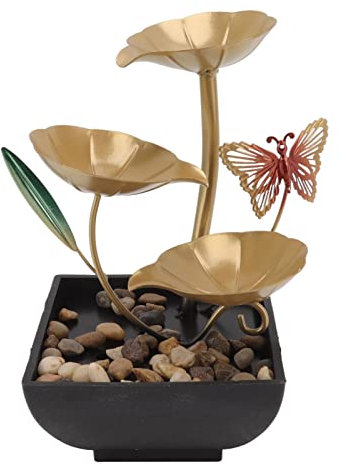 Septpenta Desktop Brunnen, Kleiner Lotusblatt Entspannungsbrunnen für Den Innenbereich, Zirkulierendes Wasserornament, Dreifache Leistungsanpassung, Einschließlich Vieler Natürlicher Flussfelsen(EU)