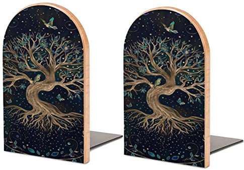 Baum des Lebens Yggdrasil Moderne Buchstützen Bücherregal Lustiger Holz-Buchstopper für Home Office Deko