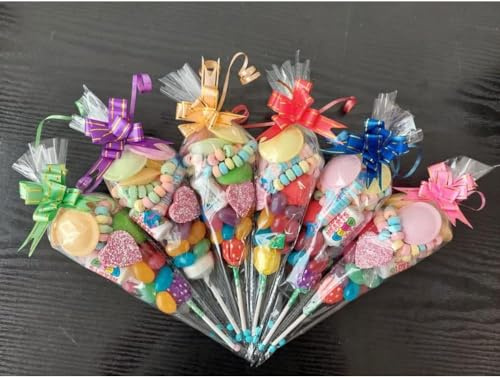 Retro Sweet Pre Filled Cones Kids Party Bags Children's Birthday Party Bags Favours, Unisex - Assorted Sweet Cone with colorfull Bow (1 Count (pack of 15))