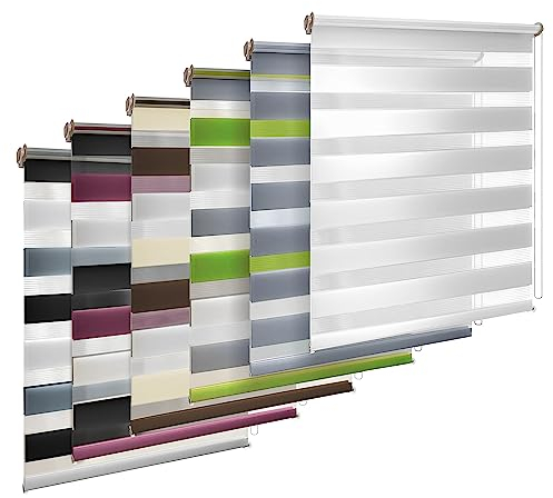 TEKONA Doppelrollo Klemmfix ohne Bohren Duo Rollo Rollo Blickdicht lichtdurchlässig Fensterrollos dreifarbig Sonnenschutz Fenster Tür - Weiß Grau Anthrazit, 90 x 150 cm (BxL) - Stoffbreite 86cm