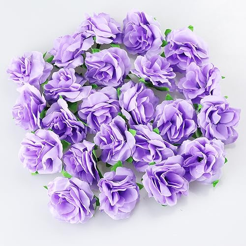 HXMJIED 50pcs Realistic Artificial Purple Rose Flower Heads for Wedding, Party, Album & Garden Decoration, Crafts