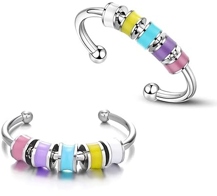 Anillo antiestrés para ansiedad, anillo de cuentas para mujeres, anillo de estado de ánimo, anillo de calma, anillo antiestrés para niñas, anillo de paz ajustable, anillo de miedo, regalos Adhs