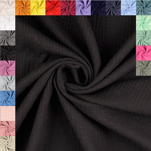 fingsi Musselin Baumwollstoff Webware Meterware Coupon (schwarz, 2,0m) (5001) + 23 weitere Farben
