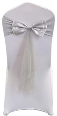 Rockreyoa Satin Stuhlschleifen mit Tüll und Organza – Elegante Stuhlschärpen für Hochzeit, Party, Fest, Bankett, Restaurant & Veranstaltungen Silber-Grau 2 Stück