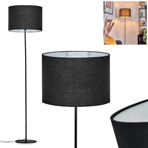 HOFSTEIN Bassagoda golvlampa, golvlampa i metall/väv i svart/vit, armatur i skandinavisk design med rund skärm (Ø 40 cm) och fotbrytare, höjd 158 cm, 1 x E27, utan glödlampa