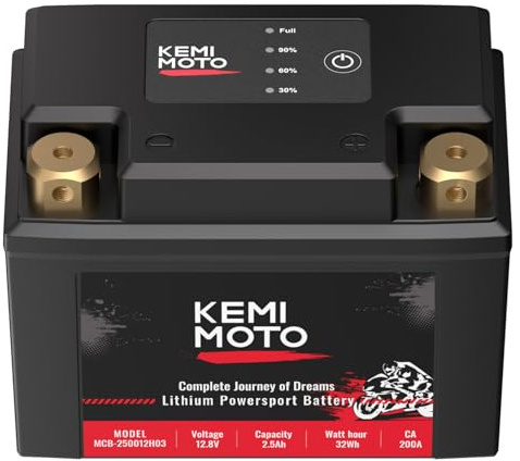 KEMIMOTO Lithium Motorcycle Battery YTX5L-BS/YTX4L-BS, LiFePO4 Lithium Battery 12v 2.5Ah, Pre-Charged Powersports Battery, with 2 Universal-Fit EVA Spacers, Compatible with Motorcycle ATV Jet Ski