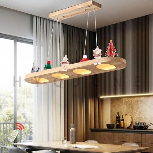 HYQJUNE LED Hängelampe Esstisch Pendelleuchte Holz Rustikal Dimmbar Pendellampe Einfachheit Höhenverstellbar Hängeleuchte Esszimmer Kronleuchter Harz Wohnzimmer Küche (Rund)
