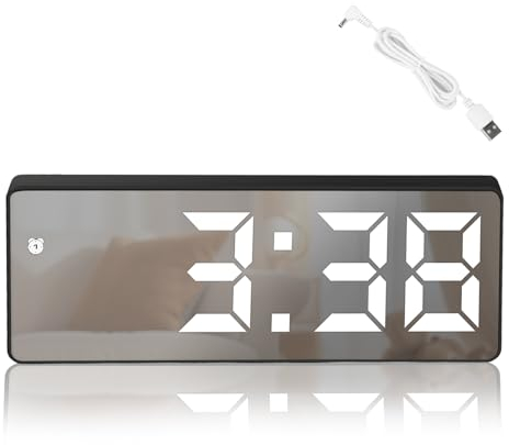 RISVOWO LCD Digitaler Wecker, LED Spiegel Digitaluhr, Reisewecker mit Temperatur Schlummerfunktion, 12/24H Anzeige, Digitaluhr für Haus, Schlafzimmer, Weiß