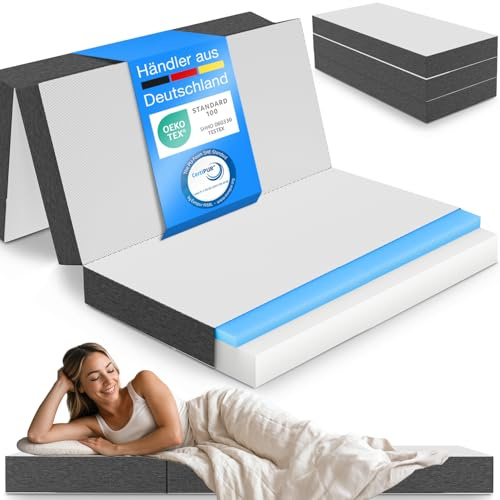 ELONEO Premium Visco Klappmatratze 160x200 cm, extra hoch 15 cm, Gästematratze klappbar, Faltmatratze, Faltbare Matratze, Bandscheibenwürfel, Reisematratze, Gästebett klappbar, Klappbett waschbar