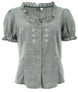 OS Trachten Kurzarm Trachtenbluse mit Rundhalsausschnitt Zerado, Größe:44, Farbe:trachtengrün