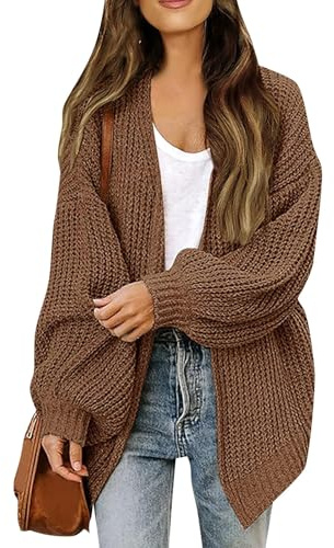 Gilet Long Femme en Grosse Maille Cachemire - Pull en Laine Hiver - Marron XL
