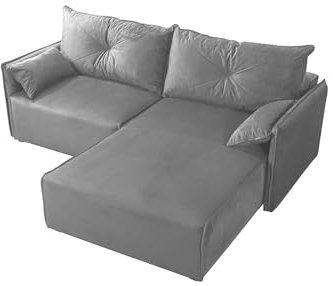 ecksofa mit schlaffunktion und bettkasten Leon l-Form Sofa Couch mit bettkasten, 3-Sitzer eckcouch, schlafsofa für Wohnzimmer, Sofa Couch mit schlaffunktion (Grau, Ottomane Rechts)