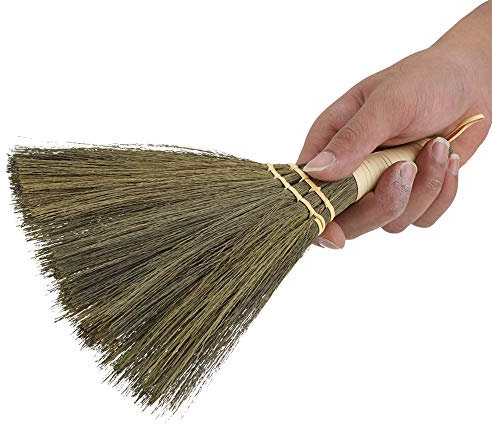 Scopa in paglia di riso, scopa in paglia di riso, scopa compatta, scopa con manico lungo in legno, per interni ed esterni
