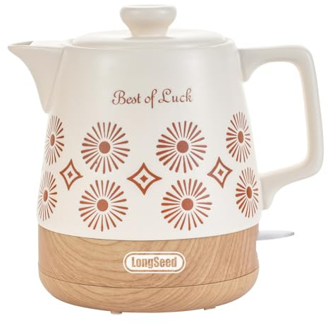 LONGSEED Ceramic Electric Kettle Pot 1.1 Quart, Boiling Water boiler, Teapot Automatic Shut-Off, BPA-Free, Rapid Boil For Coffee & Tea, Boil-Dry Protection, 1000W