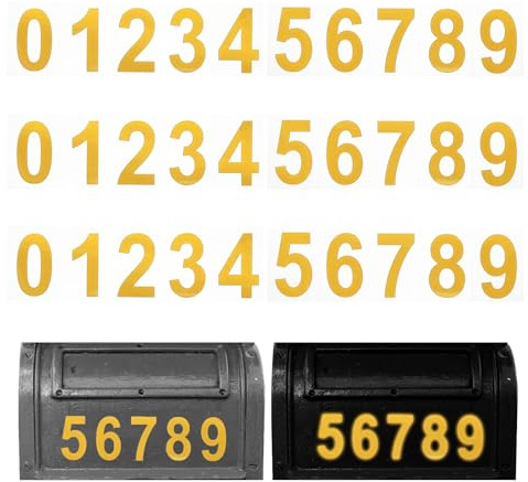 PATIKIL Numéros de Boîte aux Lettres Réfléchissants, 3 Ensembles de 3 Pouces Numéros de Boîte aux Lettres Dorés Imperméables pour L'Extérieur Autocollants de Numéro Auto-Adhésifs, Maison