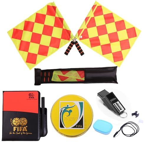 LONGHAO 4 PCS Carte per Arbitri di Calcio Bandiera dell'Arbitro di Calcio Set di Carte da Arbitro Fischietti Arbitro in Metallo Scheda Arbitro Rosso Giallo,con Fischietto (#2)