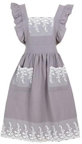 G-LIKE Damen Mädchen Vintage Schürze – Klassische Ärmellose Küchenschürze Retro Kittelschürze Baumwolle mit Spitzen Taschen Schnüren Ölbeständig Schmutzabweisend für Kochen Backen Grillen