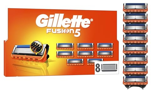 Gillette Lames de Rasoir Homme Fusion 5, Pack de 8 – Recharges Longue Durée en Acier Inoxydable pour le Rasage Confortable, Bande Lubrifiante, Micro-Lamelles, 1 Rechange Jusqu’à 20 Rasages